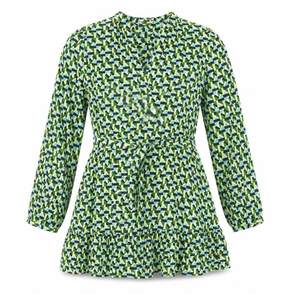 Zara Womens Multicoloured Geometric Viscose A-Line Size S Round Neck Pullover