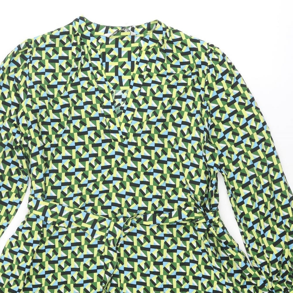 Zara Womens Multicoloured Geometric Viscose A-Line Size S Round Neck Pullover