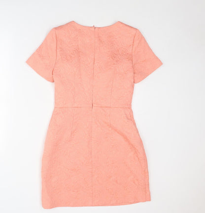 Oasis Womens Pink Geometric Polyester Shift Size 10 Round Neck Zip