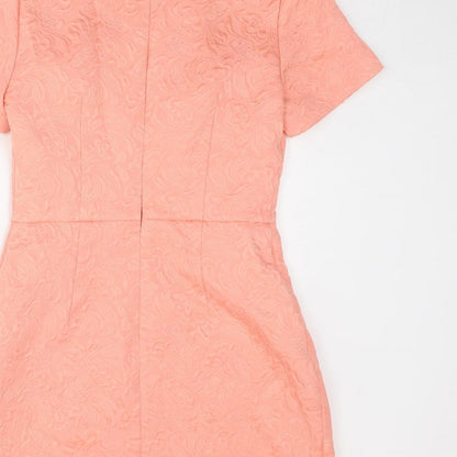 Oasis Womens Pink Geometric Polyester Shift Size 10 Round Neck Zip
