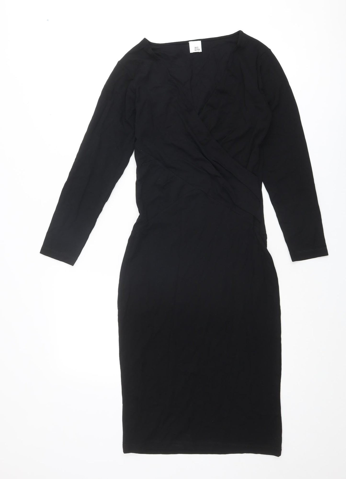 Iris & Ink Womens Black Viscose A-Line Size 8 V-Neck Zip
