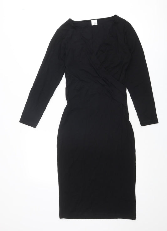 Iris & Ink Womens Black Viscose A-Line Size 8 V-Neck Zip