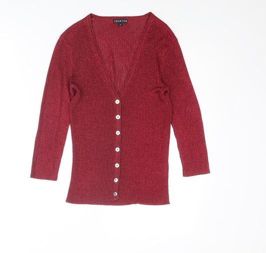 Equation Womens Red V-Neck Viscose Cardigan Jumper Size M