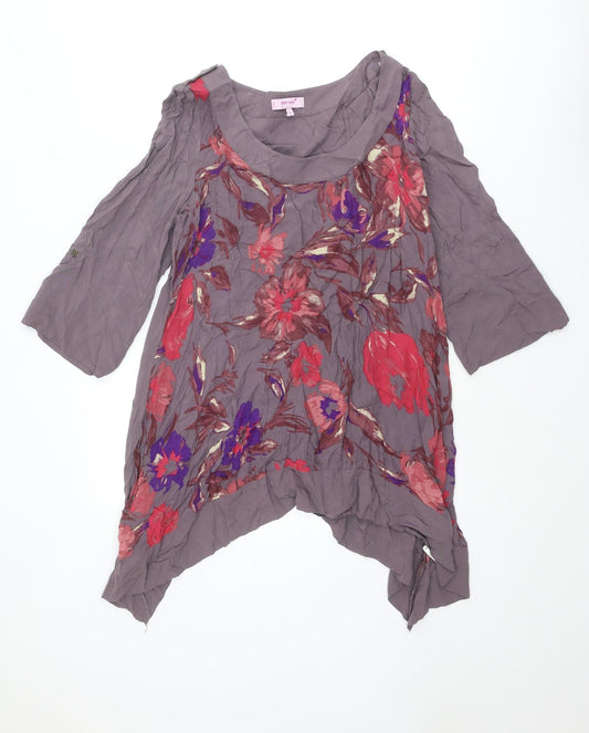 Per Una Womens Purple Floral Viscose Tunic Blouse Size 14 Scoop Neck