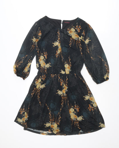 Additional front view of Miss Selfridge women’s black geometric polyester a-line, size UK 6, round neck button