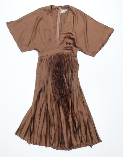Additional front view of ASOS women’s brown polyester trapeze & swing, size UK 8, v-neck zip