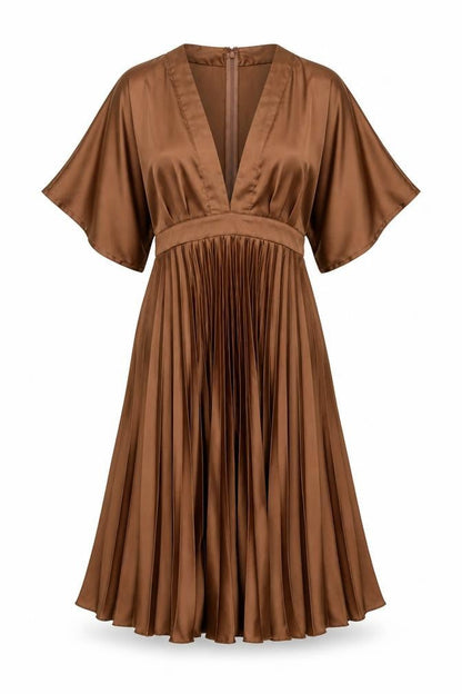 Front view of ASOS women’s brown polyester trapeze & swing, size UK 8, v-neck zip