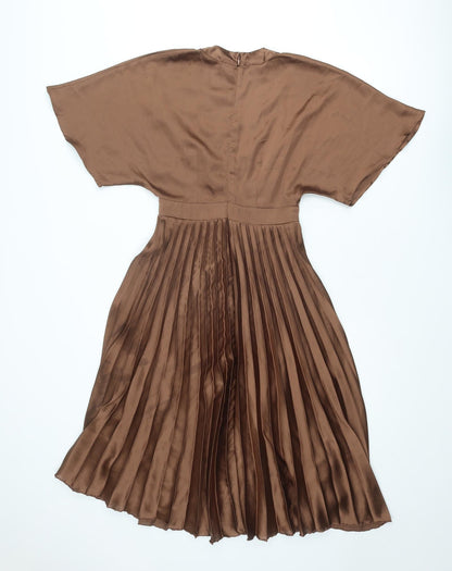 Back view of ASOS women’s brown polyester trapeze & swing, size UK 8, v-neck zip