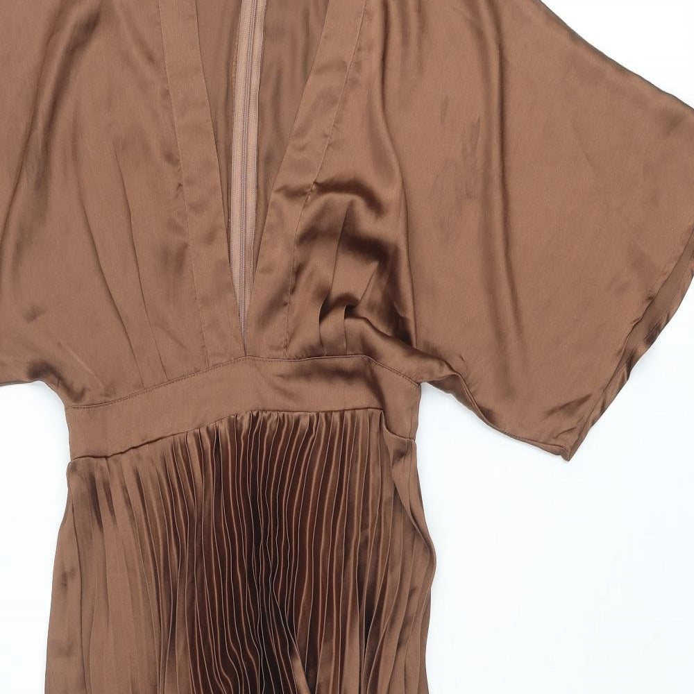 ASOS Womens Brown Polyester Trapeze & Swing Size 8 V-Neck Zip