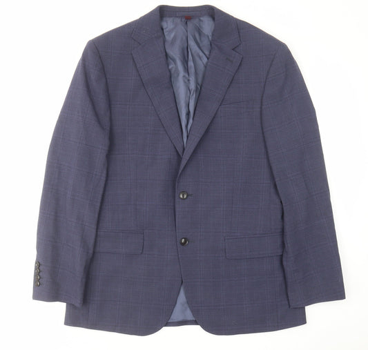 Marks and Spencer Mens Blue Check Wool Jacket Suit Jacket Size 40 Regular