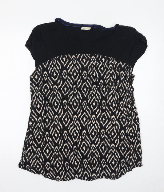 Meadow Rue Womens Black Geometric Cotton Basic Blouse Size L Boat Neck
