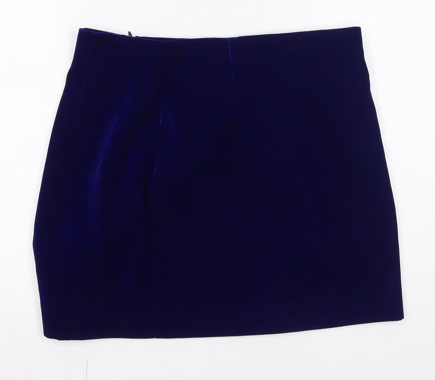 Zara Womens Blue Polyester A-Line Skirt Size L Zip