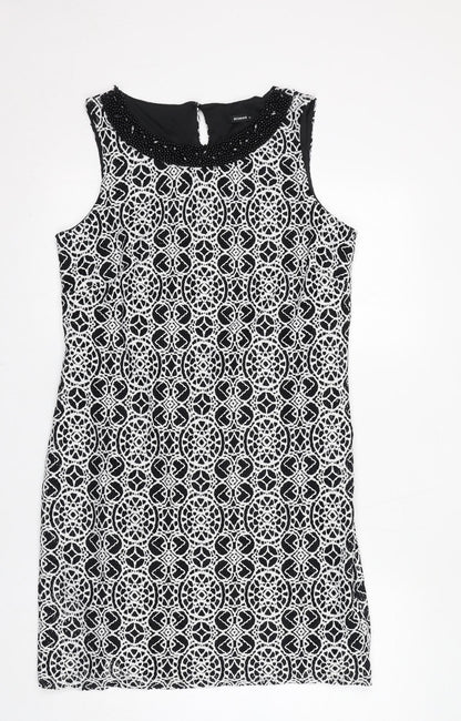 Additional front view of Roman women’s black geometric polyimide shift, size UK 12, boat neck pullover