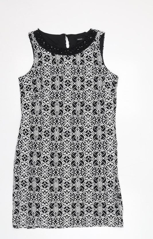 Roman Womens Black Geometric Polyimide Shift Size 12 Boat Neck Pullover