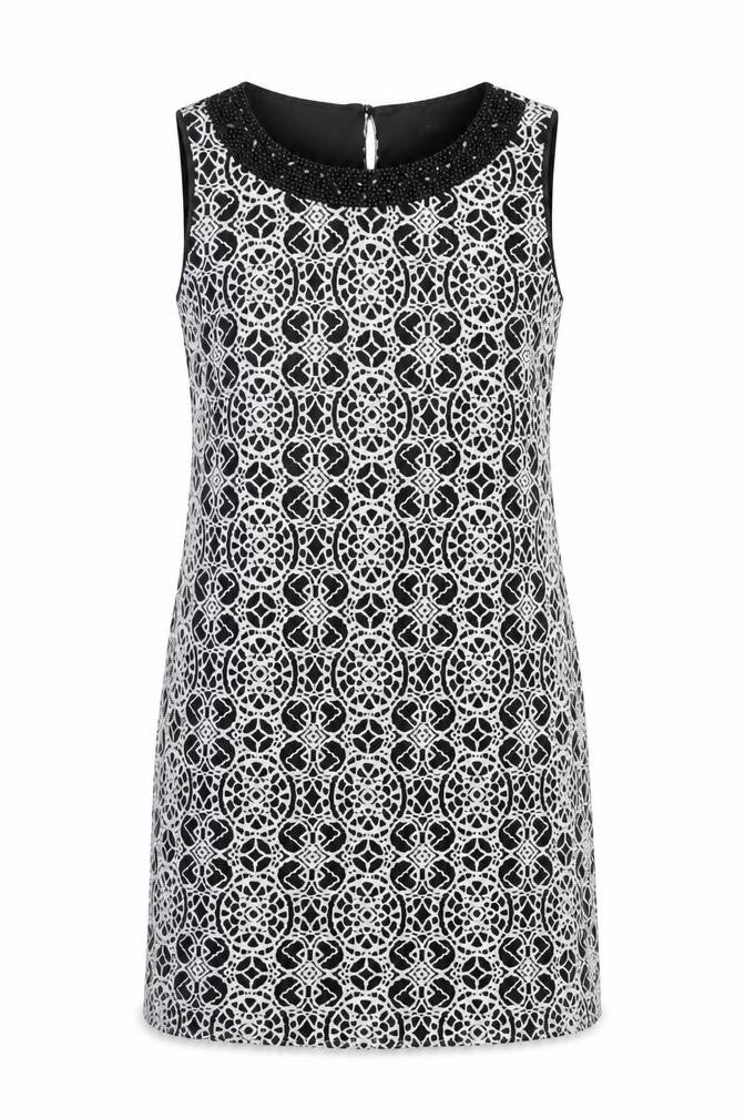 Roman Womens Black Geometric Polyimide Shift Size 12 Boat Neck Pullover