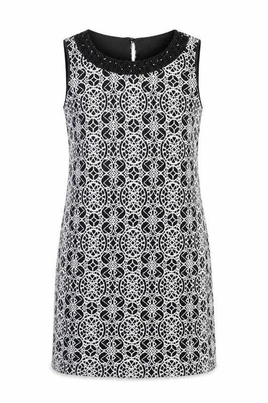 Roman Womens Black Geometric Polyimide Shift Size 12 Boat Neck Pullover