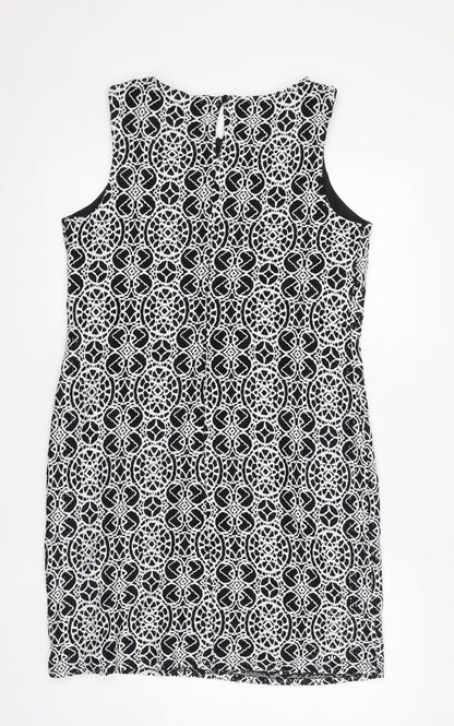 Back view of Roman women’s black geometric polyimide shift, size UK 12, boat neck pullover