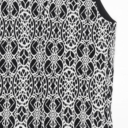 Brand and care label for Roman women’s black geometric polyimide shift, size UK 12, boat neck pullover