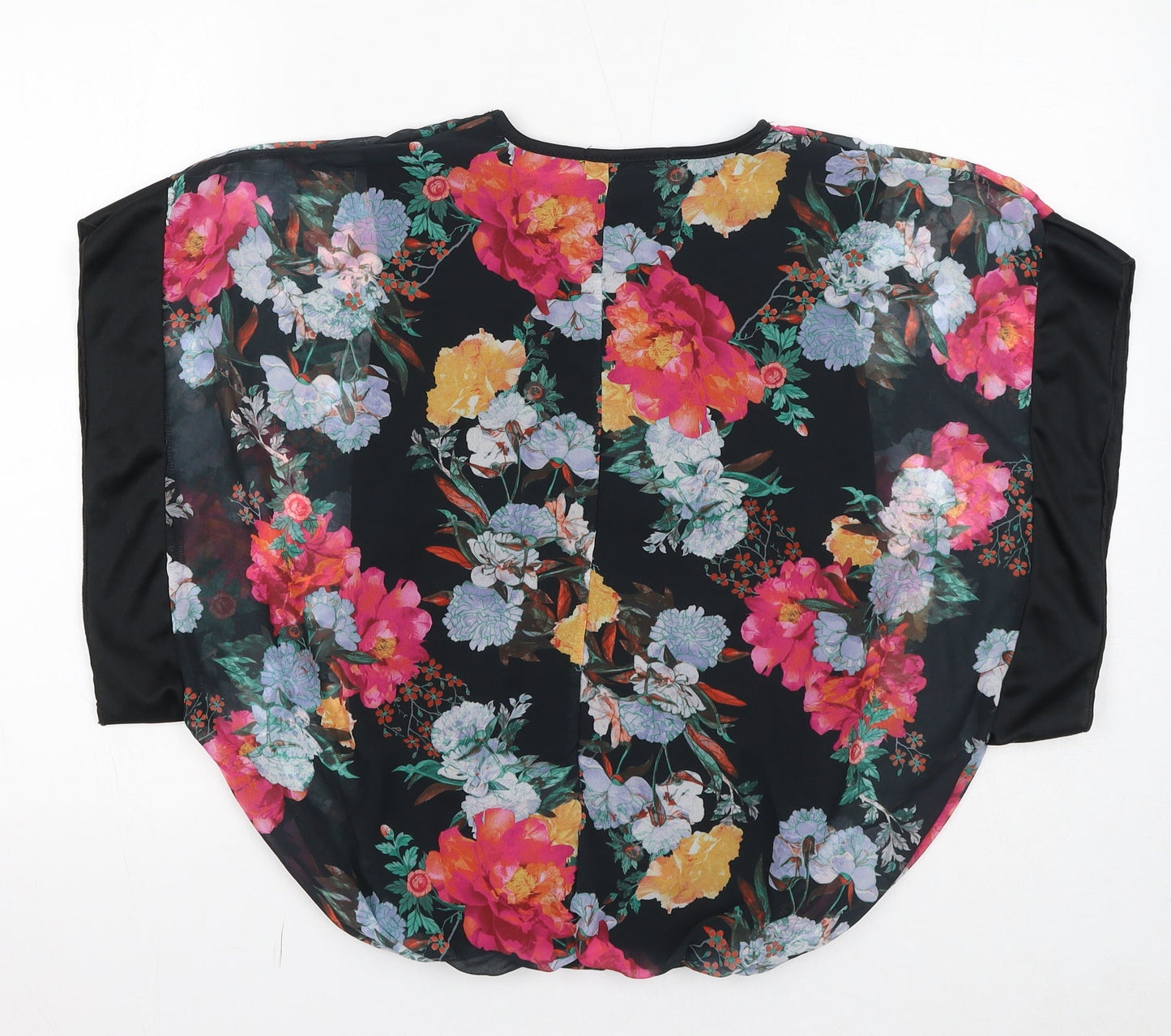 Select Womens Black Floral Polyester Basic Blouse Size 6 Round Neck