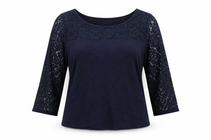 Authentic Womens Blue Viscose Basic Blouse Size 16 Boat Neck - Lace Detail