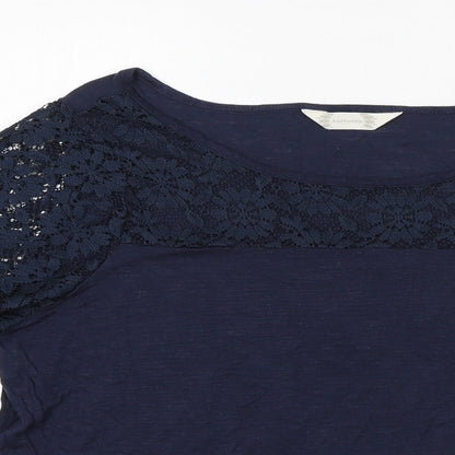 Authentic Womens Blue Viscose Basic Blouse Size 16 Boat Neck - Lace Detail
