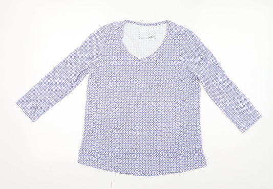 DASH Womens Purple Geometric Cotton Basic T-Shirt Size 10 Round Neck