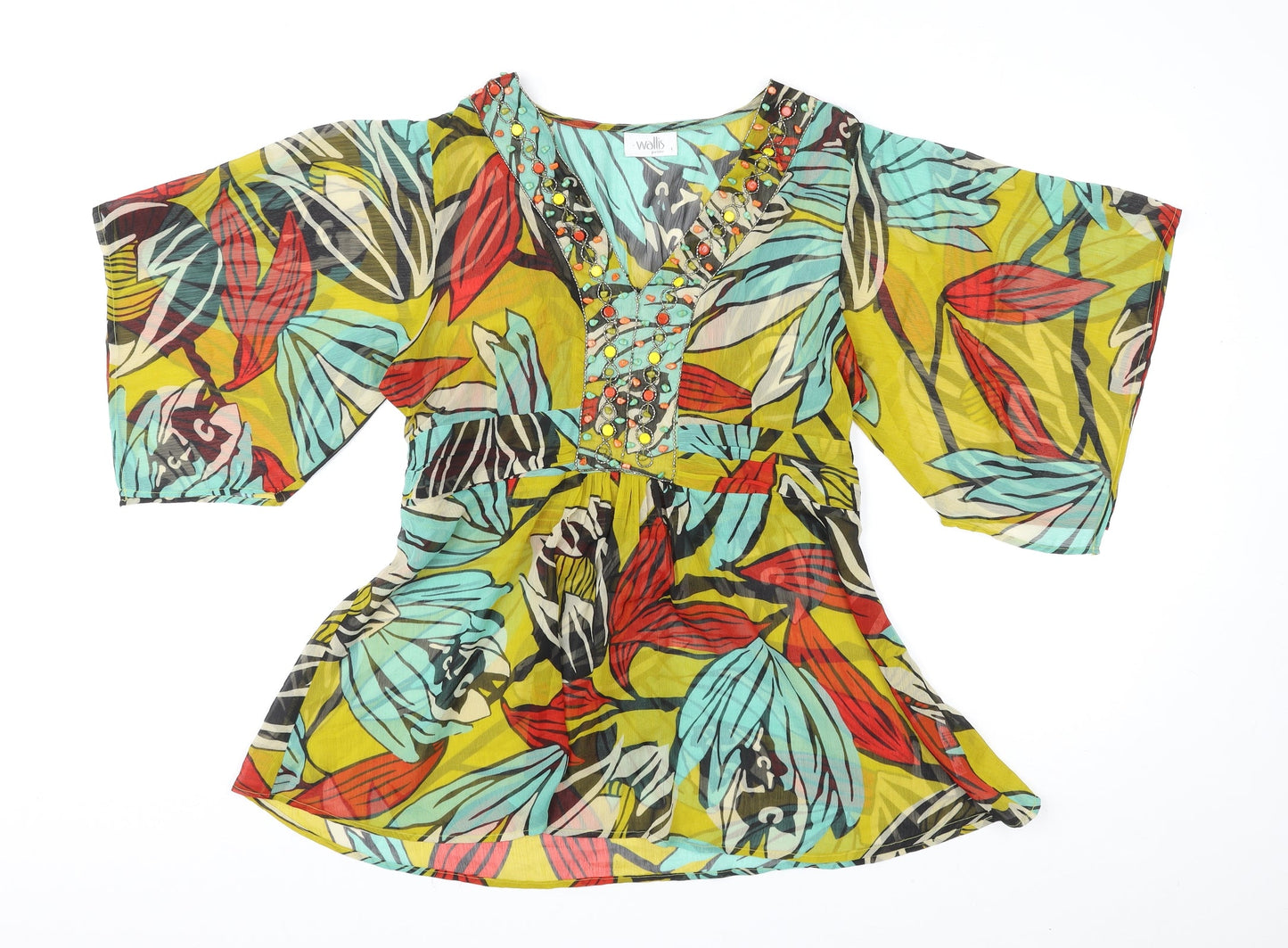 Wallis Womens Multicoloured Geometric Polyester Basic Blouse Size L V-Neck - Embellished Neckline