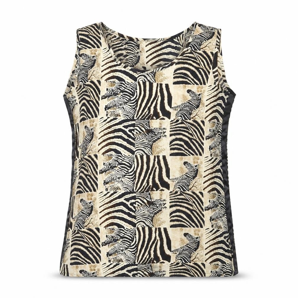 Roberta Womens Multicoloured Animal Print Polyester Basic Tank Size 8 Round Neck - Zebra Print