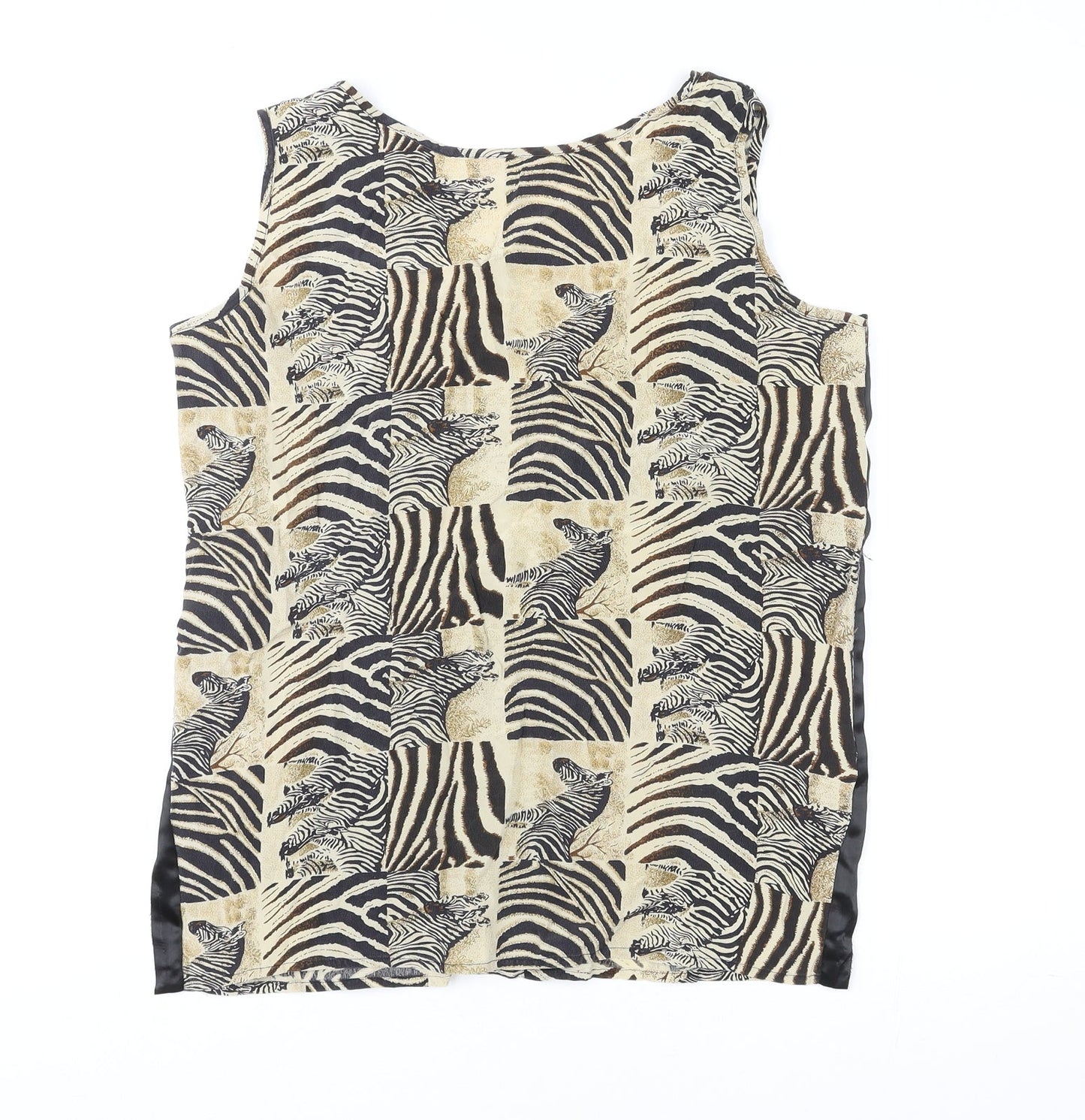 Roberta Womens Multicoloured Animal Print Polyester Basic Tank Size 8 Round Neck - Zebra Print