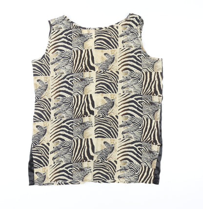 Roberta Womens Multicoloured Animal Print Polyester Basic Tank Size 8 Round Neck - Zebra Print