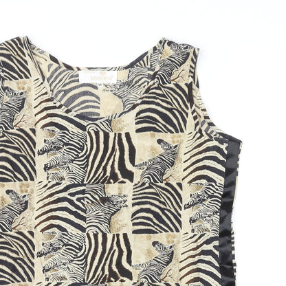 Roberta Womens Multicoloured Animal Print Polyester Basic Tank Size 8 Round Neck - Zebra Print