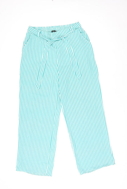 Additional front view of Only women’s green striped polyester trousers, size UK 12, 29-inch leg regular tie
