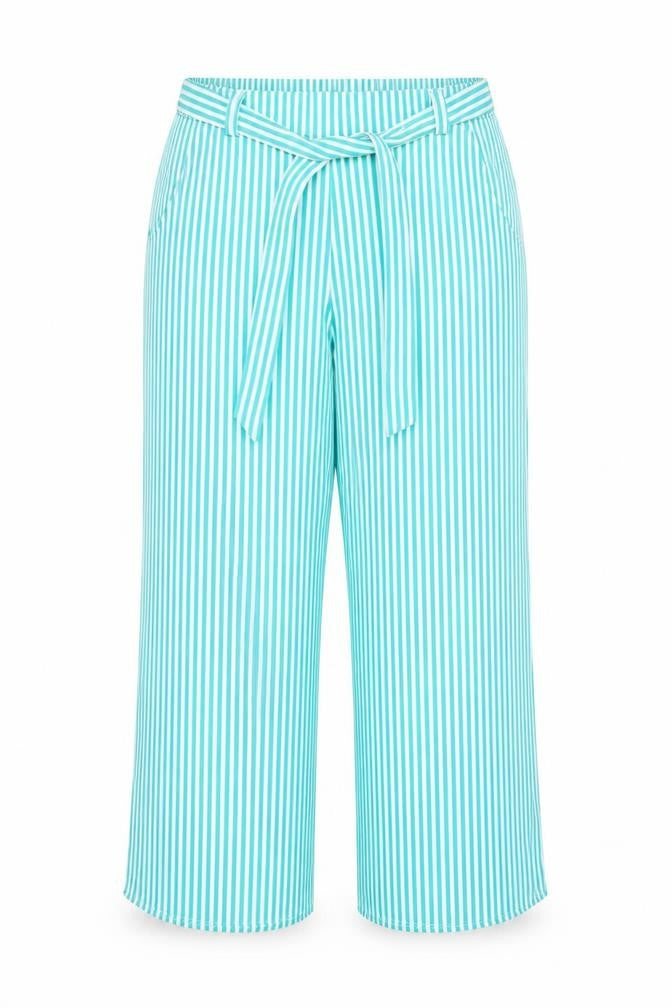 Only Womens Green Striped Polyester Trousers Size 12 L29 in Regular Tie