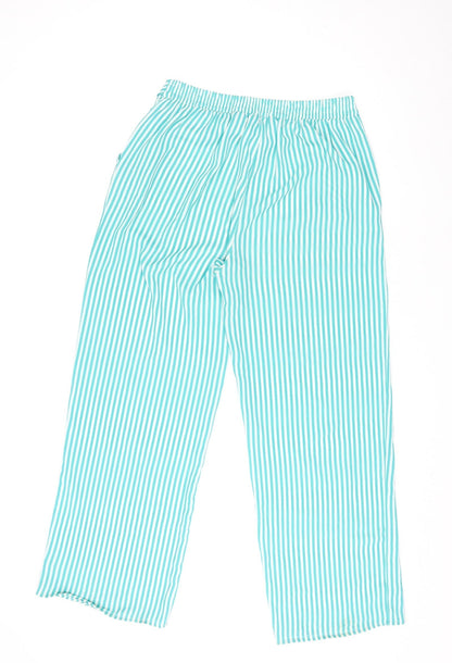 Back view of Only women’s green striped polyester trousers, size UK 12, 29-inch leg regular tie