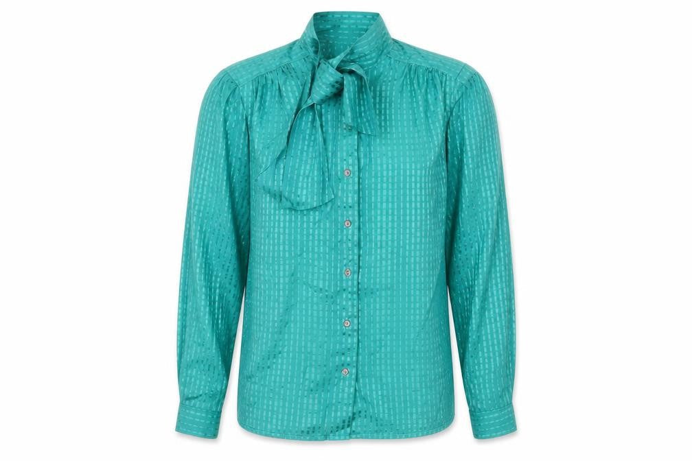 St Michael Womens Green Geometric Polyester Basic Button-Up Size 10 High Neck - Tie Neck Detail