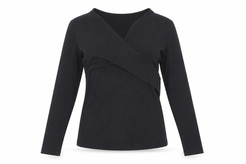 Jeuvre Womens Black Polyester Basic T-Shirt Size 10 V-Neck - Wrap Style