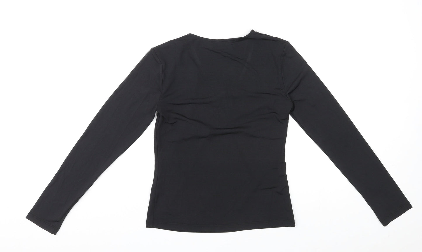 Jeuvre Womens Black Polyester Basic T-Shirt Size 10 V-Neck - Wrap Style