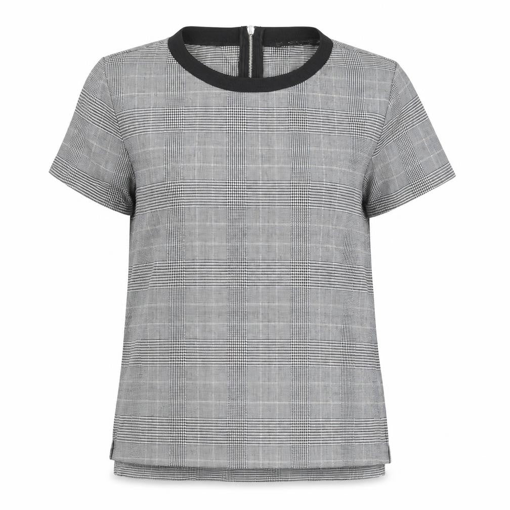 Zara Womens Grey Plaid Polyester Basic T-Shirt Size S Crew Neck