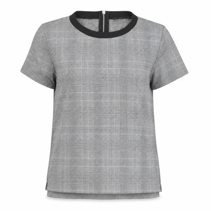 Zara Womens Grey Plaid Polyester Basic T-Shirt Size S Crew Neck