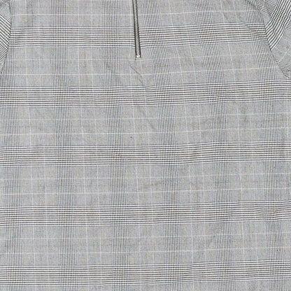 Zara Womens Grey Plaid Polyester Basic T-Shirt Size S Crew Neck