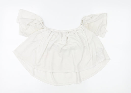 Bershka Womens Ivory Viscose Basic Blouse Size M Round Neck