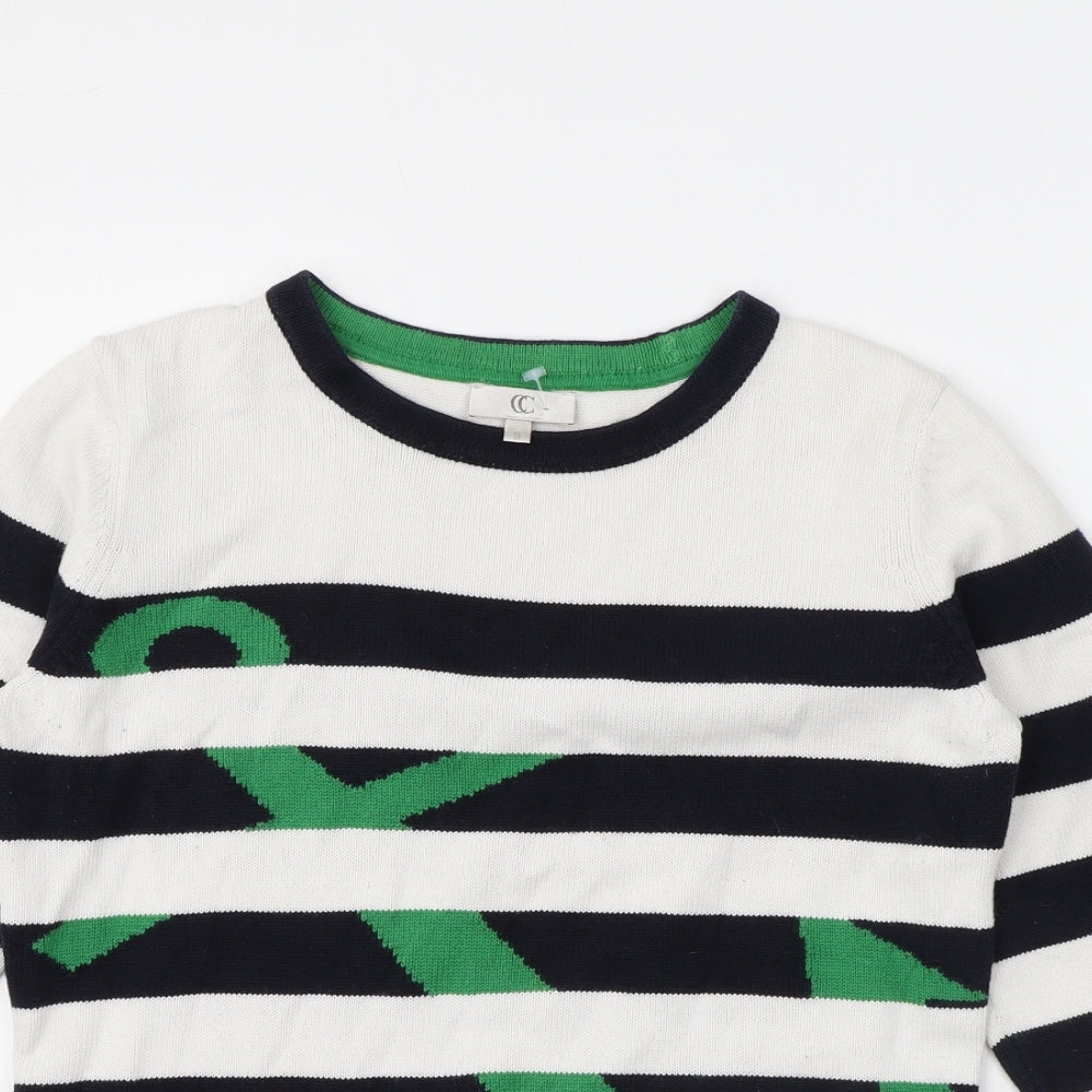 CC Womens White Round Neck Striped 100% Cotton Pullover Jumper Size S - Anchor