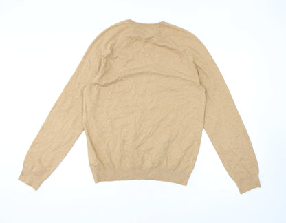 Back view of French Connection men’s brown collared cotton jumper, size M, long sleeve