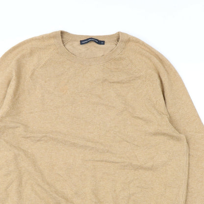 Close-up detail of French Connection men’s brown collared cotton jumper, size M, long sleeve