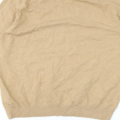 Brand and care label for French Connection men’s brown collared cotton jumper, size M, long sleeve