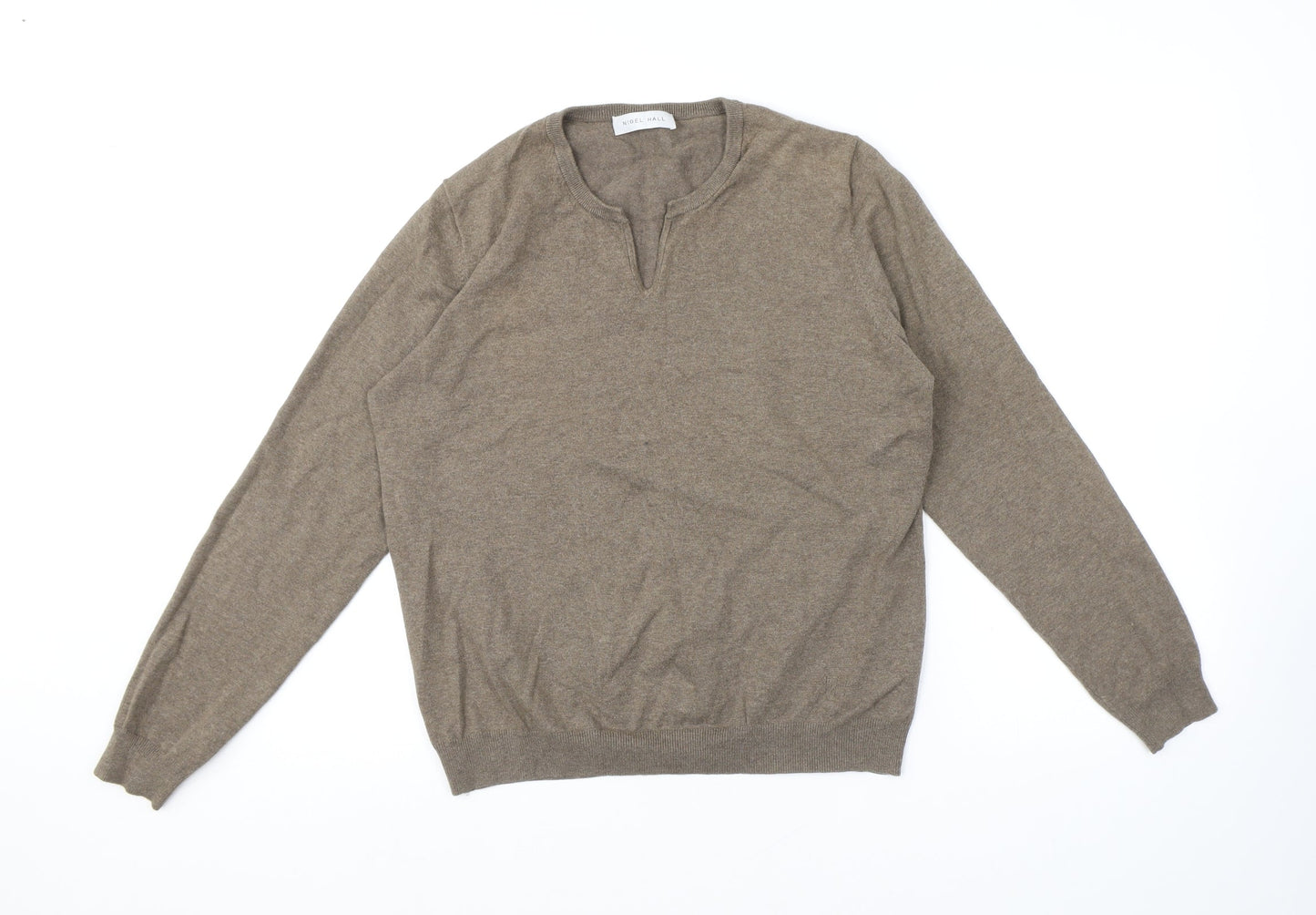 Nigel Hall Womens Brown V-Neck Cotton Pullover Jumper Size S