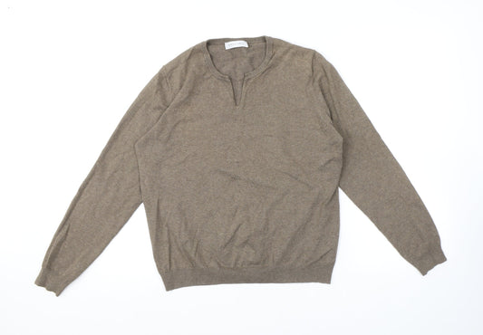 Nigel Hall Womens Brown V-Neck Cotton Pullover Jumper Size S
