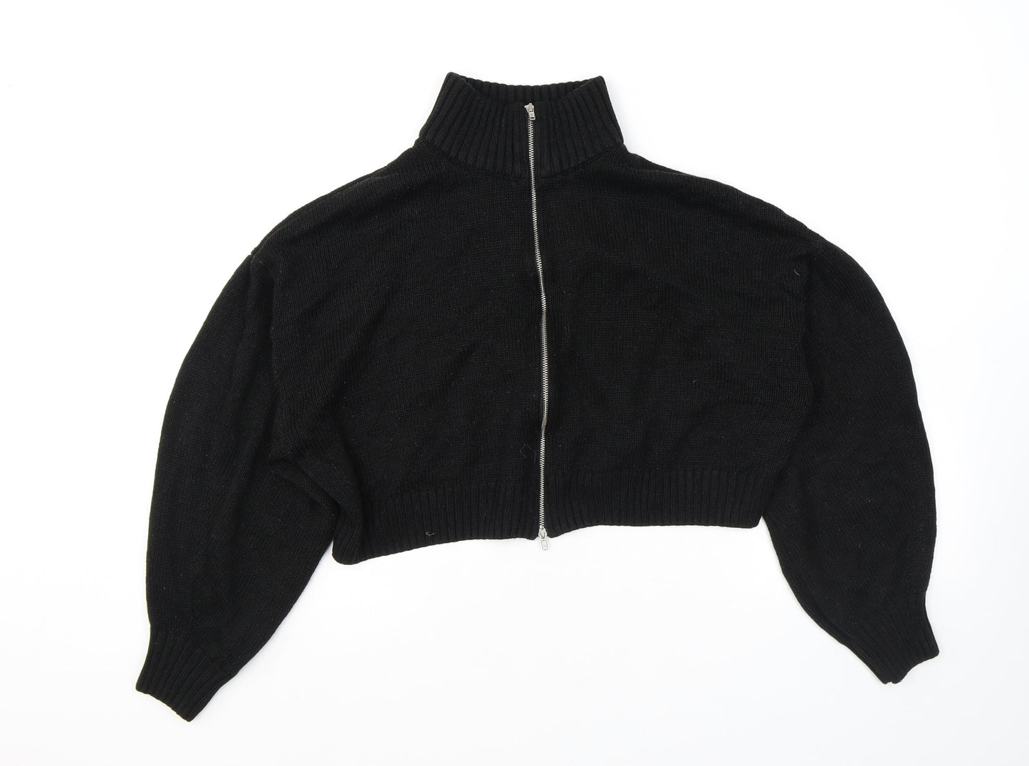 Divided by H&M Womens Black High Neck Acrylic Full Zip Jumper Size L - Cropped