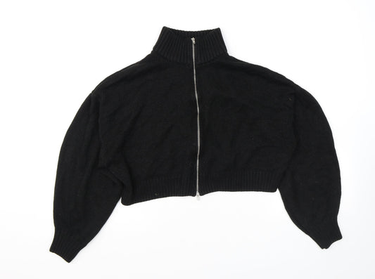 Divided by H&M Womens Black High Neck Acrylic Full Zip Jumper Size L - Cropped