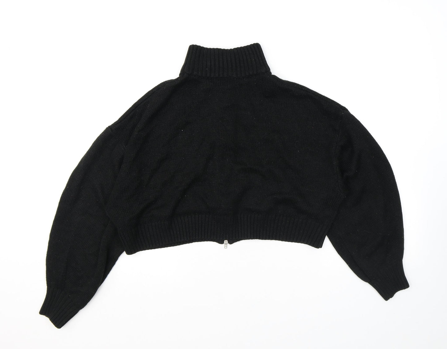 Divided by H&M Womens Black High Neck Acrylic Full Zip Jumper Size L - Cropped